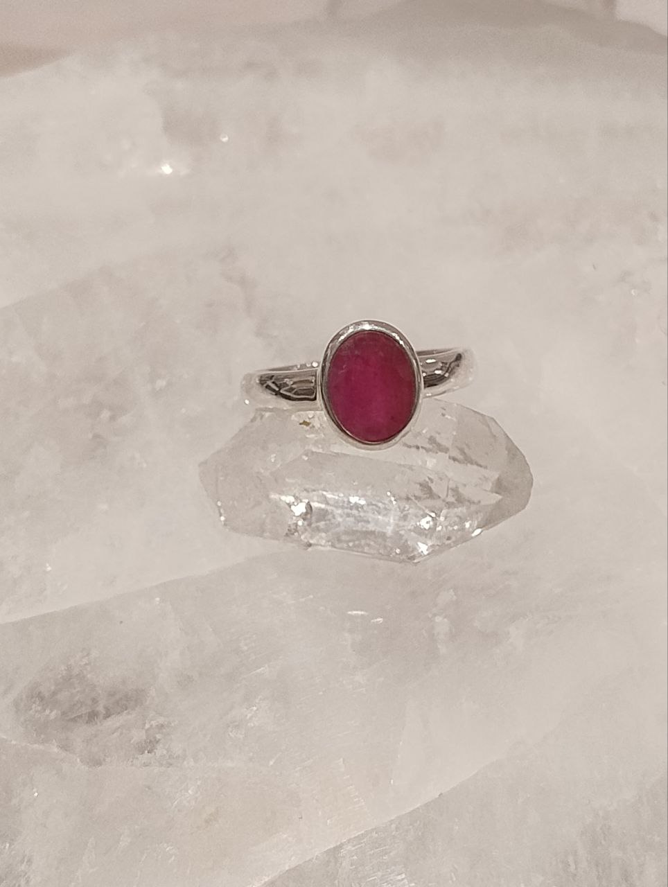 Ruby Faceted Oval Simple Ring | 925 Sterling Silver