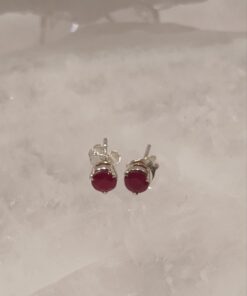 Ruby Faceted Round Claw Studs | 925 Sterling Silver