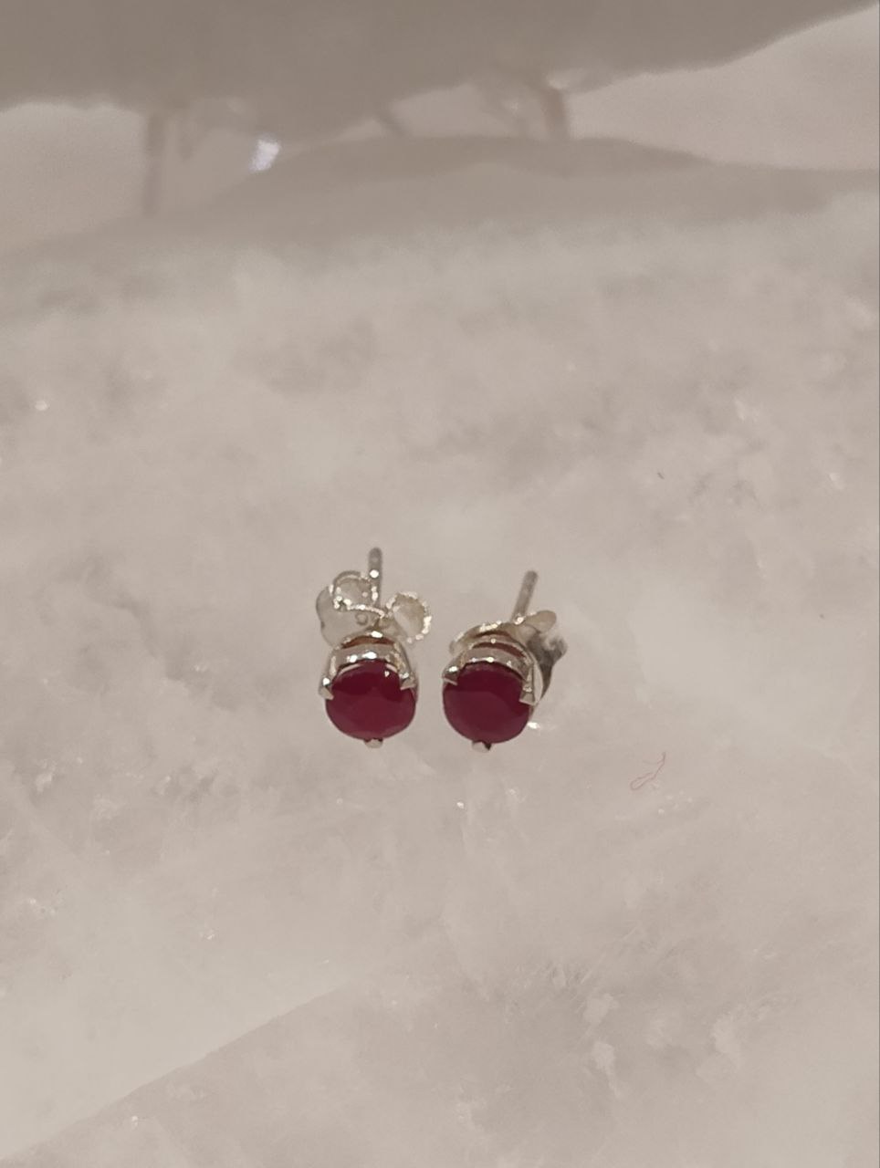 Ruby Faceted Round Claw Studs | 925 Sterling Silver