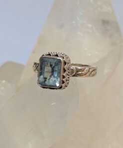 Ring: Aquamarine Fac Rectangle Filigree 155