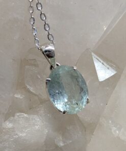 Aquamarine Faceted Oval Claw Set Pendant | 925 Sterling Silver