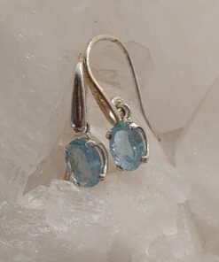 Aquamarine Faceted Oval Bezel Set Earrings | 925 Sterling Silver