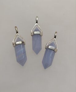Blue Lace Agate Double Terminated Pendant | 925 Sterling Silver (Short)