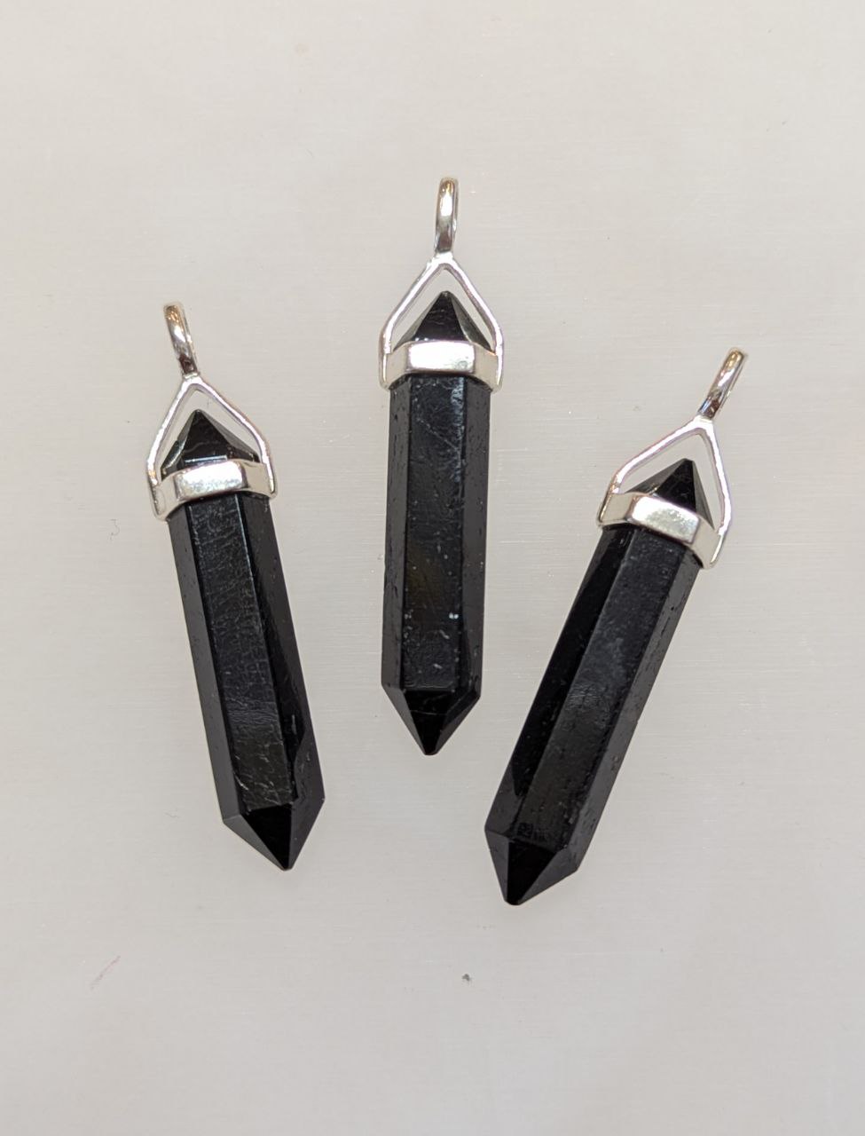Black Tourmaline Double Terminated Pendant | 925 Sterling Silver (Long)