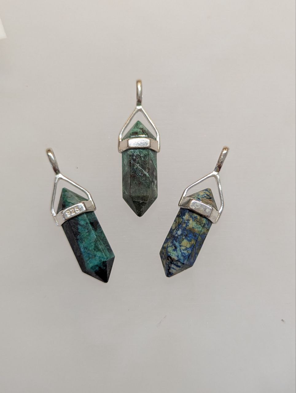 Chrysocolla Double Terminated Pendant | 925 Sterling Silver (Short)