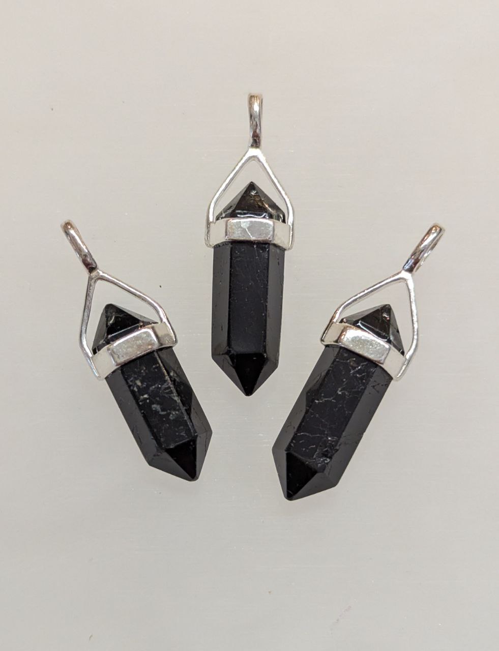 Black Tourmaline Double Terminated Pendant | 925 Sterling Silver (Short)