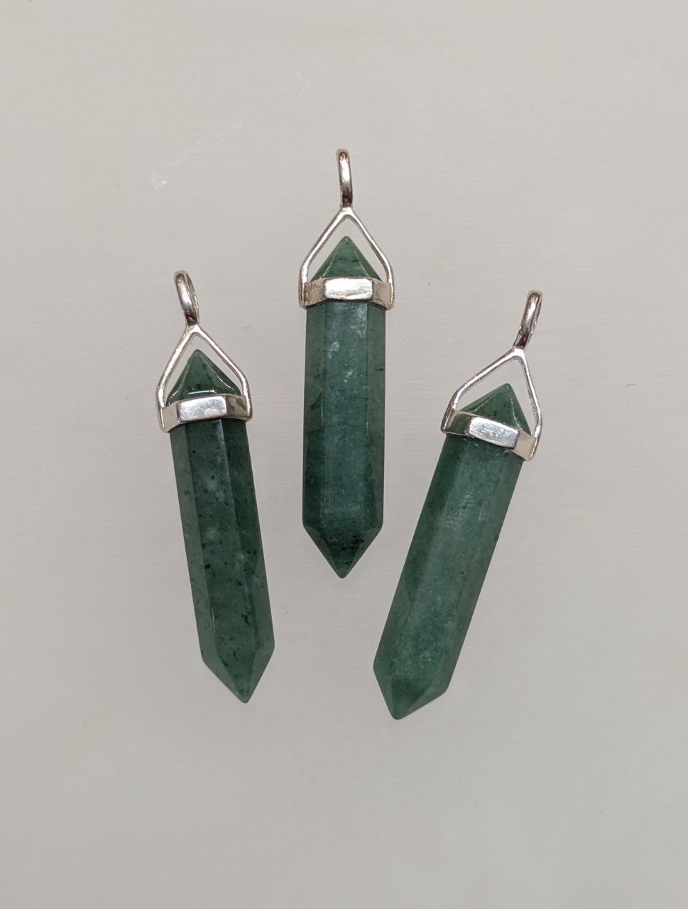 Green Aventurine Double Terminated Pendant | 925 Sterling Silver (Long)