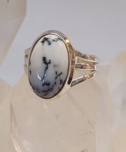 Dendritic Agate Cabochon Oval Split Band Ring s8 | 925 Sterling Silver