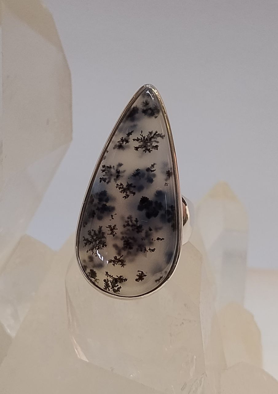 Ring: Dendritic Agate Cab Teardrop s7 - 182