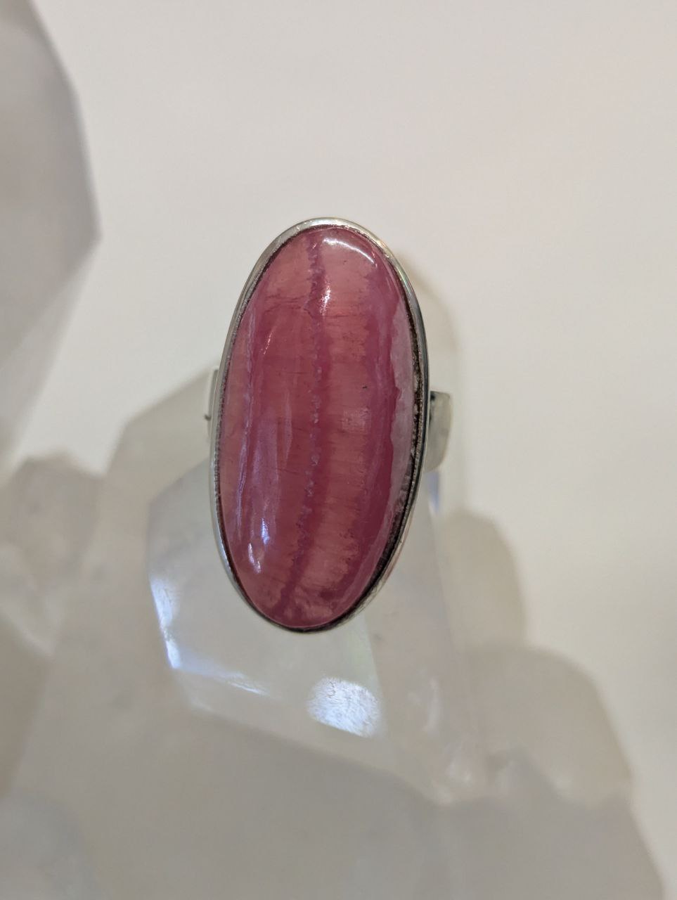 Rhodochrosite Cab Long Oval Ring s7.5 | 925 Sterling Silver