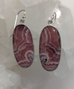 Rhodochrosite Cab Long Oval Earrings | 925 Sterling Silver