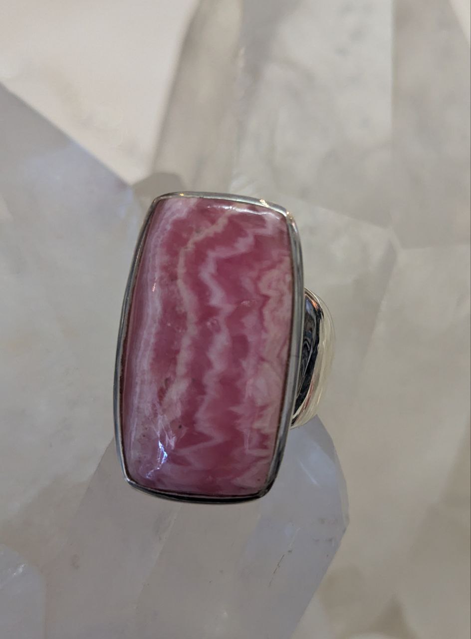 Rhodochrosite Cab Rectangle Ring s7 | 925 Sterling Silver
