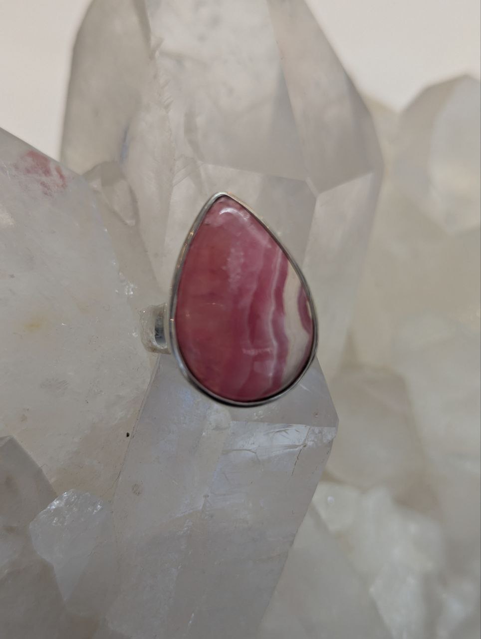 Rhodochrosite Cab Teardrop Ring s8 | 925 Sterling Silver