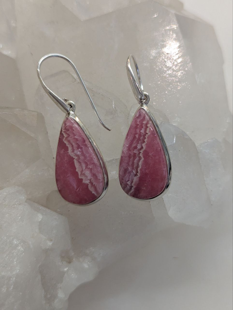 Rhodochrosite Cab Teardrop Ring Earrings | 925 Sterling Silver