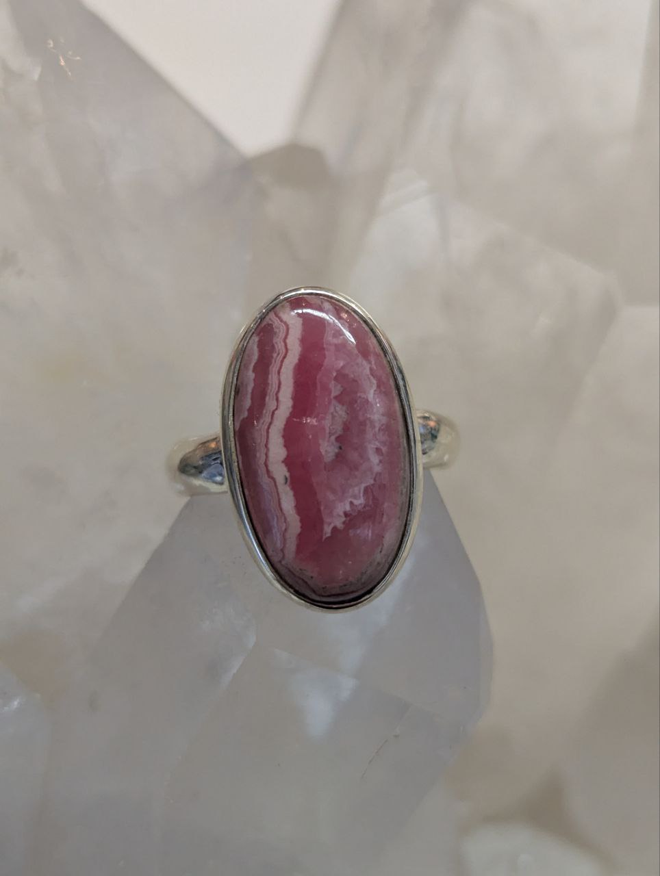 Rhodochrosite Cab Oval Ring s7 | 925 Sterling Silver