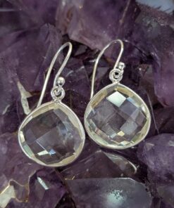 Clear Quartz Checkerboard Fat Teardrop Earrings | 925 Sterling Silver