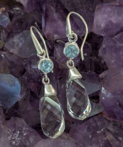 Clear Quartz and Blue Topaz Twisted Multi Stone Earrings | 925 Sterling Silver