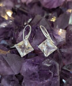 Clear Quartz Faceted Claw Diagonal Square Earrings | 925 Sterling Silver