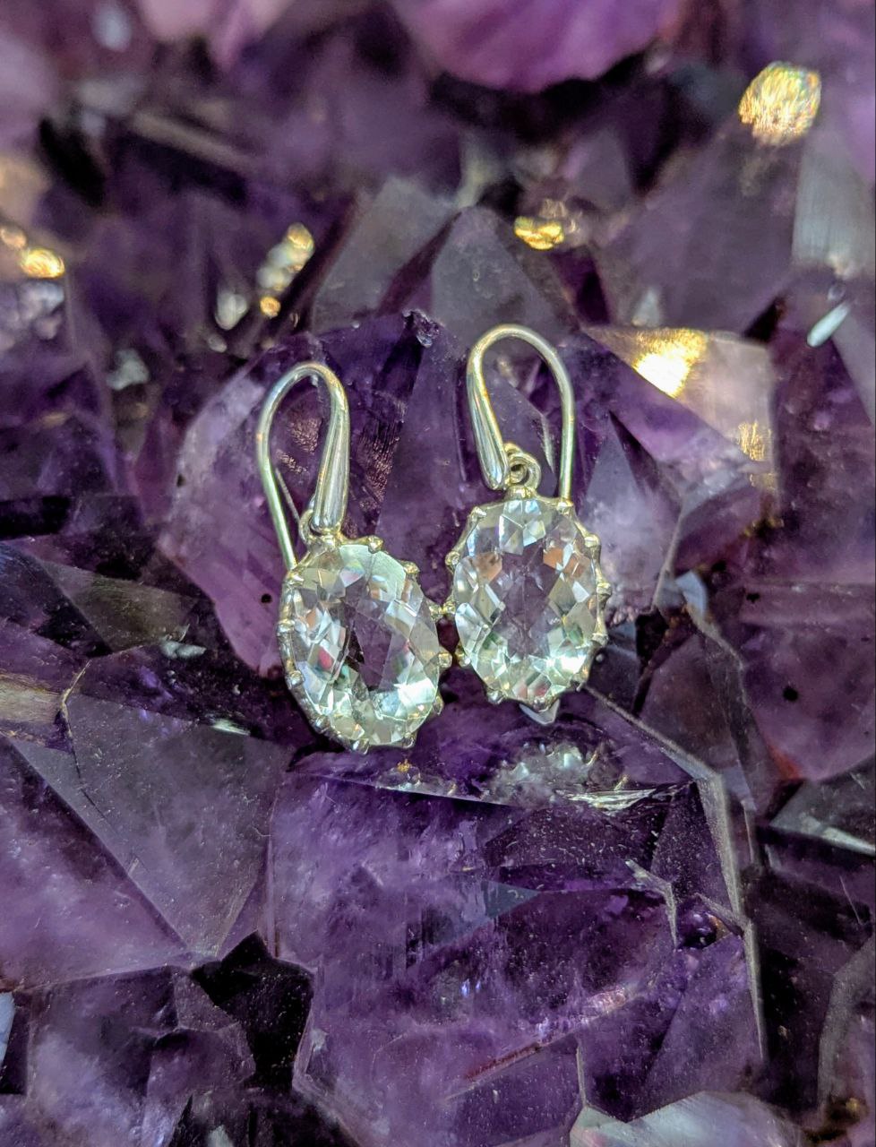 Clear Quartz Faceted Claw Oval Earrings | 925 Sterling Silver