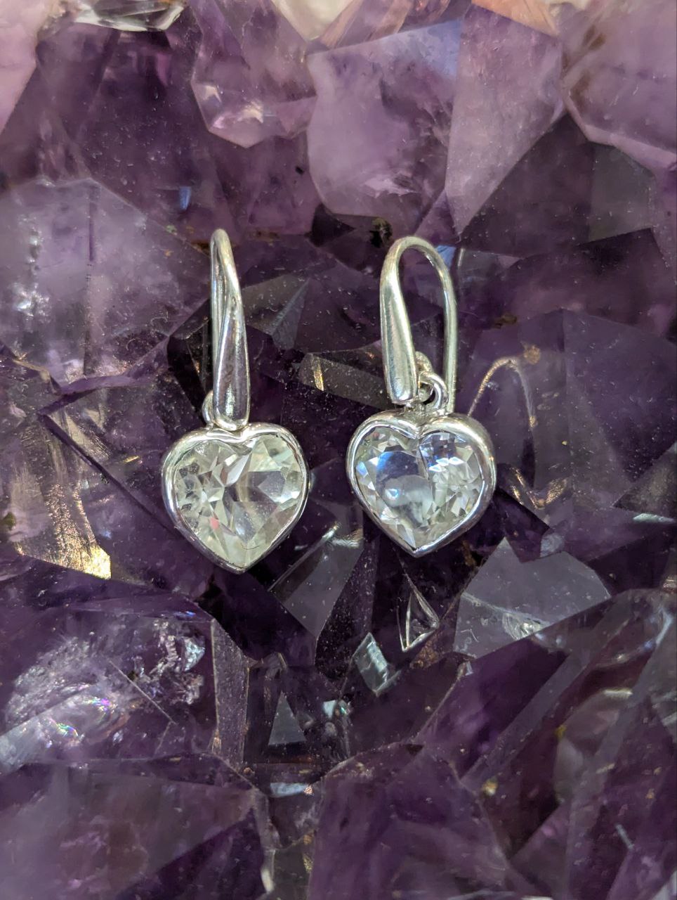 Clear Quartz Faceted Simple Heart Earrings | 925 Sterling Silver