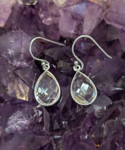 Clear Quartz Checkerboard Simple Teardrop Earrings | 925 Sterling Silver