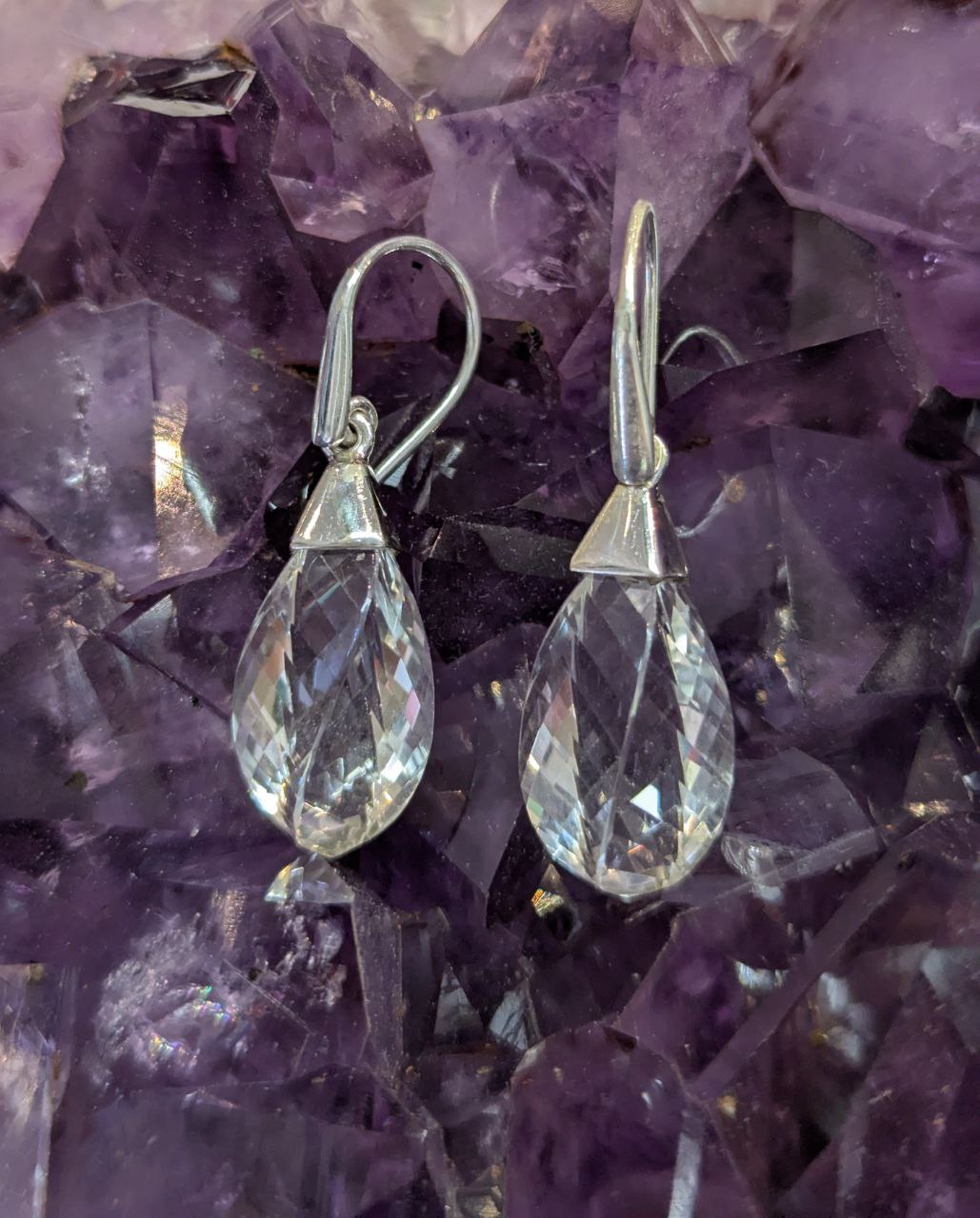 Clear Quartz Twisted Checkerboard Earrings | 925 Sterling Silver