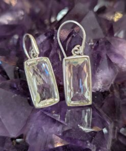 Clear Quartz Rectangle Checkerboard Simple Earrings | 925 Sterling Silver