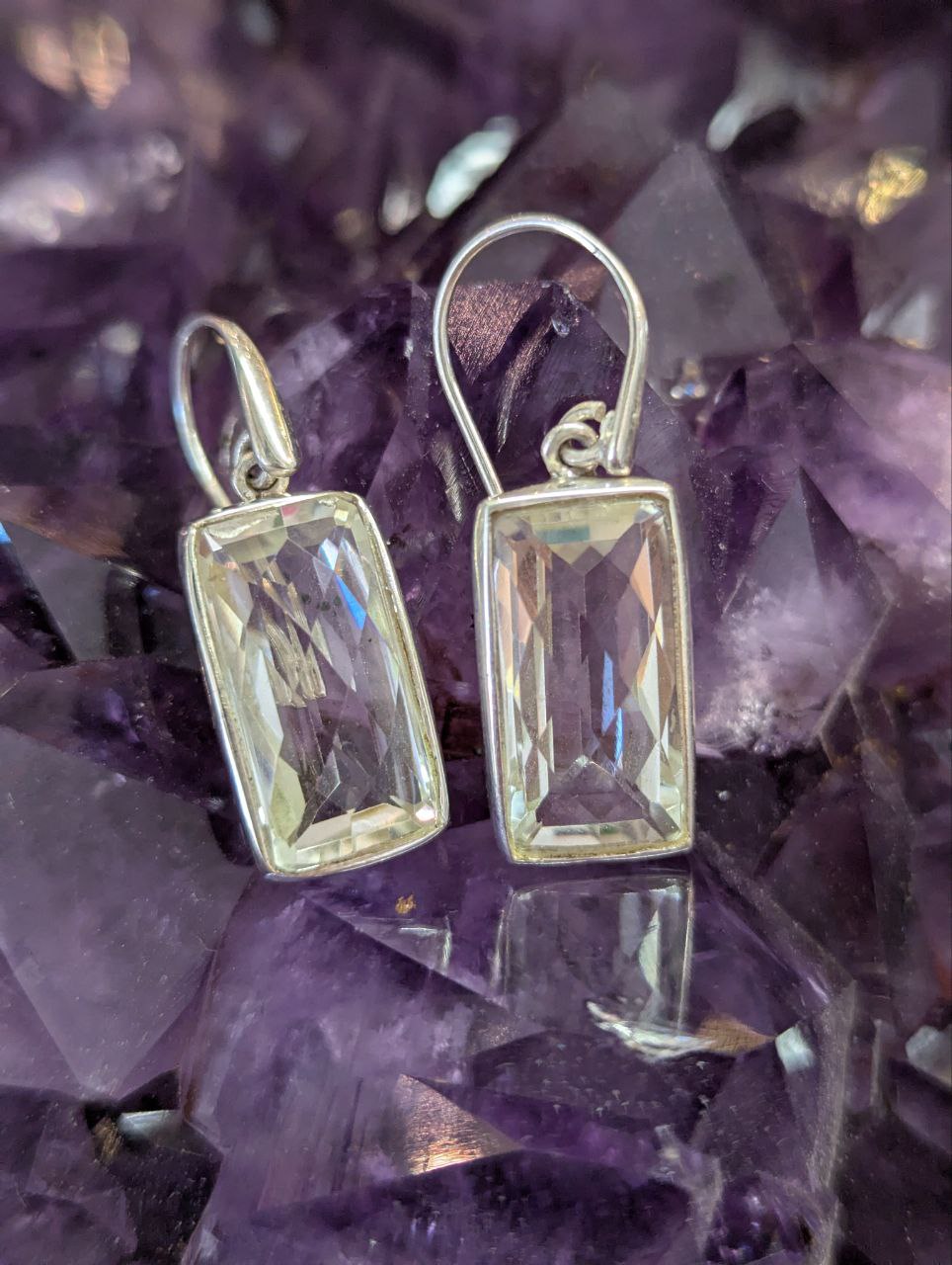 Clear Quartz Rectangle Checkerboard Simple Earrings | 925 Sterling Silver