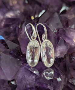 Clear Quartz Oval Checkerboard Simple Earrings | 925 Sterling Silver