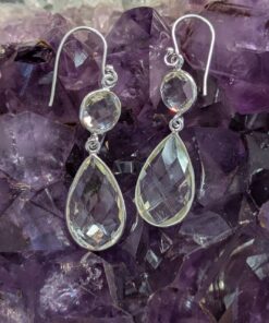 Clear Quartz Two Stone Checkerboard Simple Earrings | 925 Sterling Silver