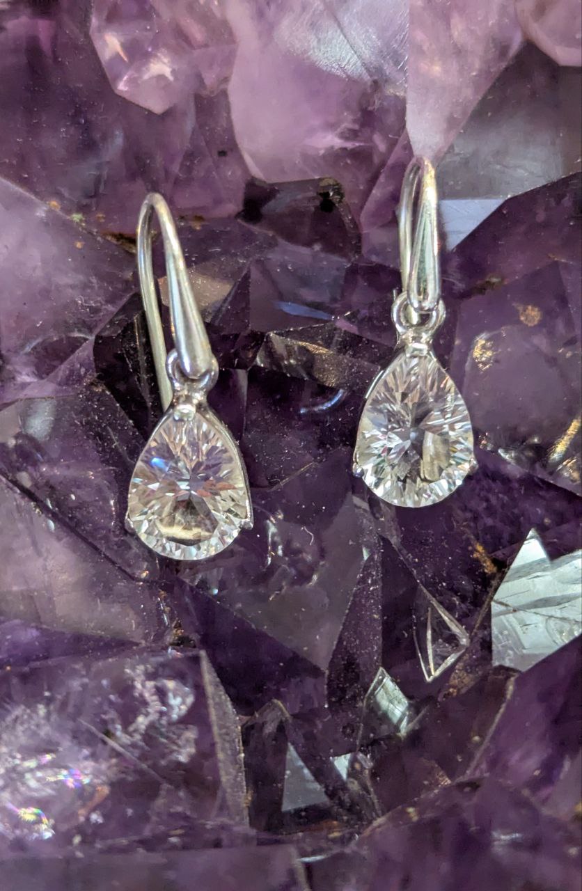 Clear Quartz Faceted Claw Teardrop Earrings | 925 Sterling Silver