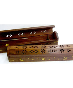 Incense Holder Wooden with Hexagonal Lid Box 12 inch