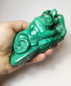 Alternative view of Natural Crystal: Hand Carved & Polished Malachite Tiger (Approx 13x9x5cm)