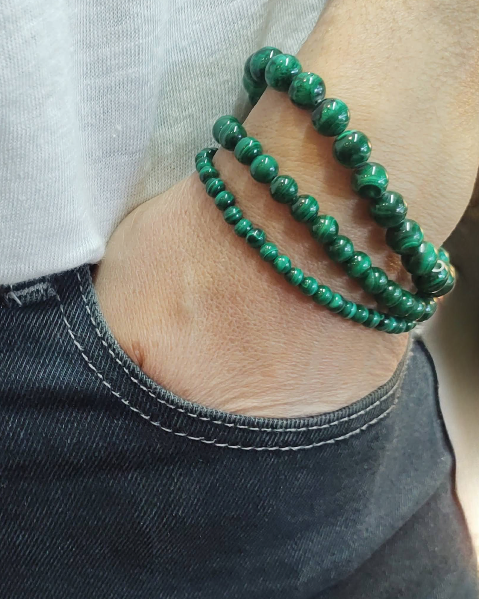 Stretch Bracelets: Malachite 4mm, 6mm, & 8mm Round Beads