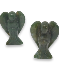 Natural Crystals: Hand Carved & Polished Moss Agate Angels (Approx 3x2.5x1cm)