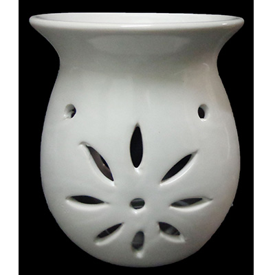 Ceramic Oil Burner: White with flower cut-out