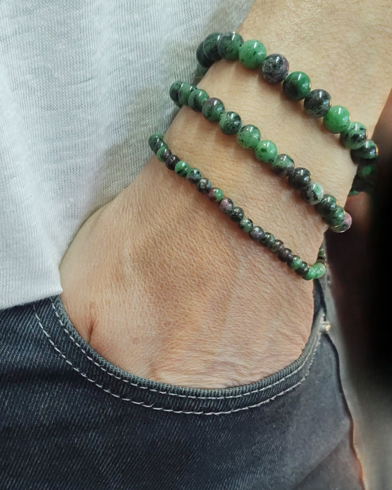 Stretch Bracelets: Ruby in Zoisite 4mm, 6mm, & 8mm Round Beads