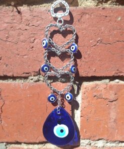 Evil Eye: Blue Decorated Triple Heart Teardrop Keyring