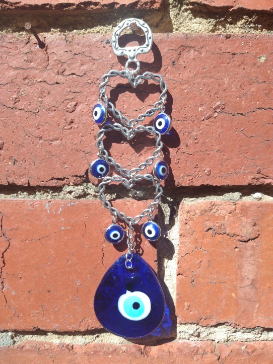 Evil Eye: Blue Decorated Triple Heart Teardrop Keyring