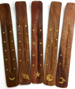 Incense Holder: Wooden with Brass Inlay (Assorted Design Flat)