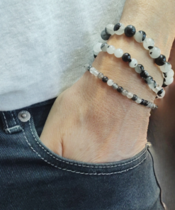 Stretch Bracelets: Black Tourmaline in Quartz 4mm, 6mm, & 8mm Round Beads