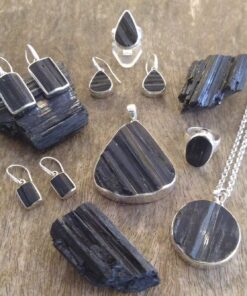 Black Tourmaline Jewellery: Cut Natural Raw Crystals Set in 925 Sterling Silver