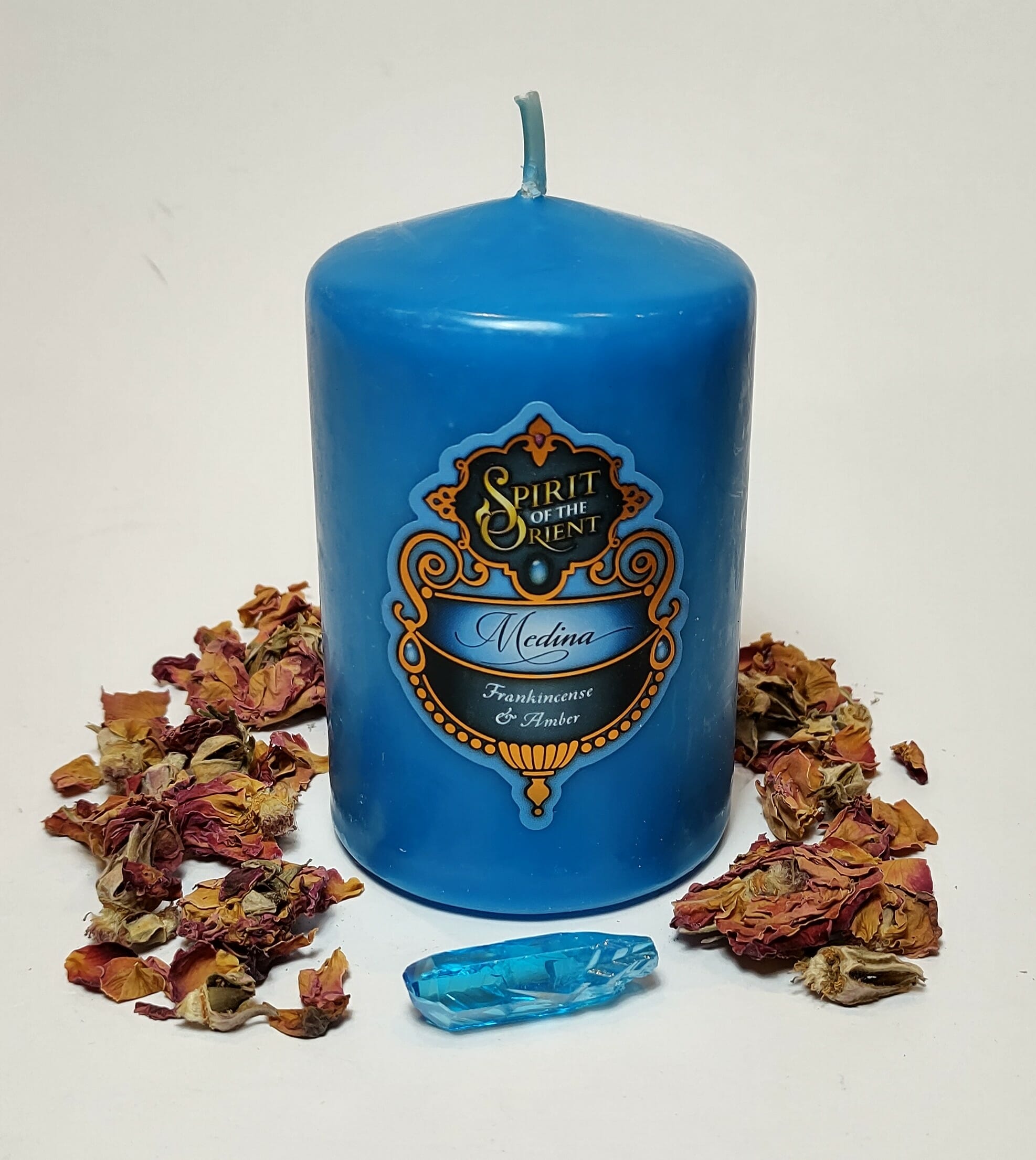 Gift Pack: Medina Scented Pillar Candle & Aqua Aura Crystal