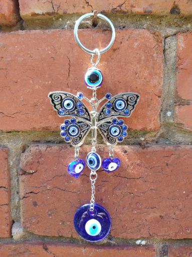 Evil Eye: Butterfly Twin Heart Hanger / Keyring