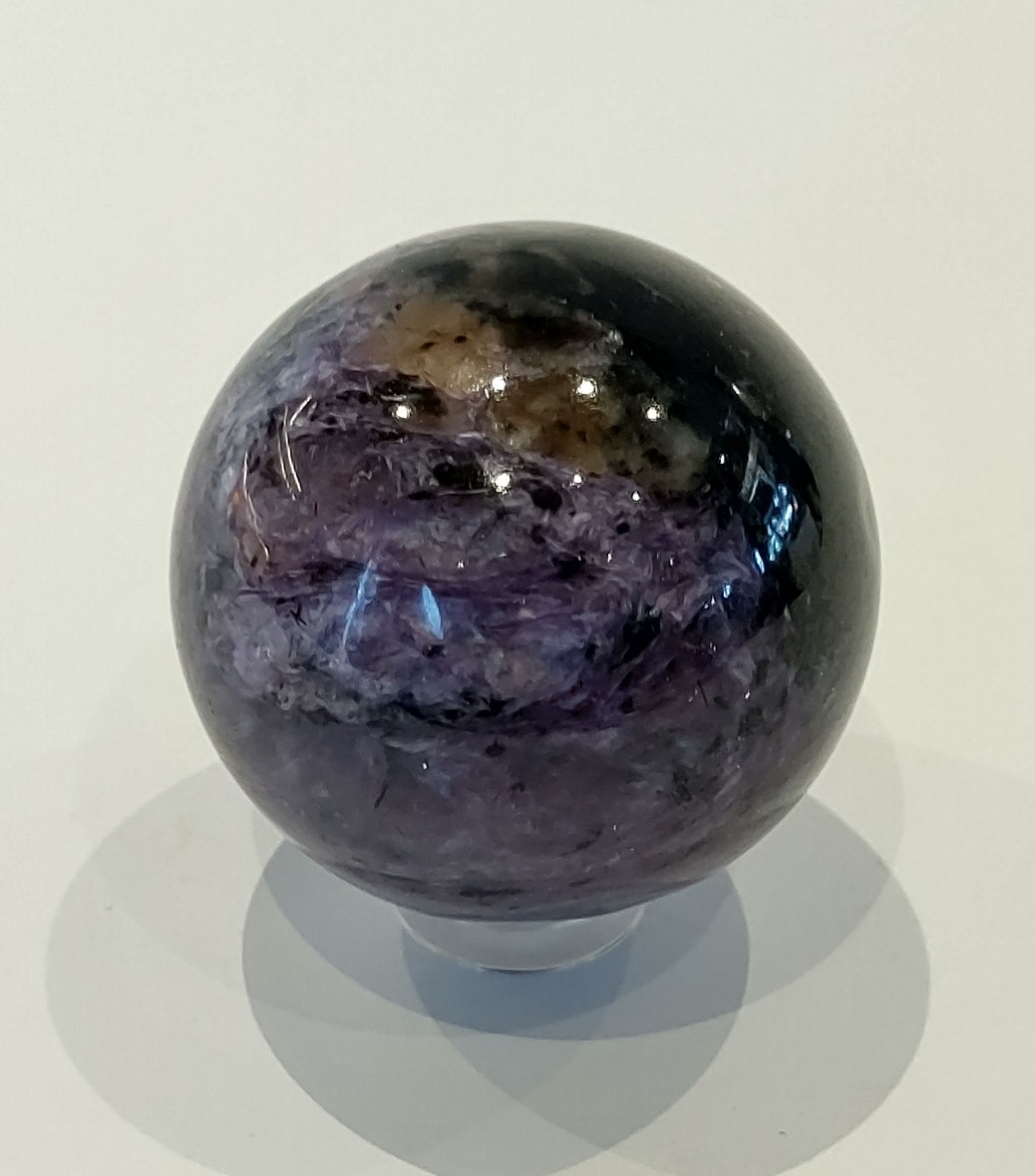 Natural Crystals: Cut and Polished Charoite Sphere (approx 4.5cm)