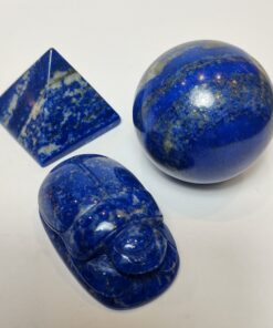 Natural Crystal: Cut & Polished Lapis Lazuli Sphere, Pyramid, & Hand Carved Scarab