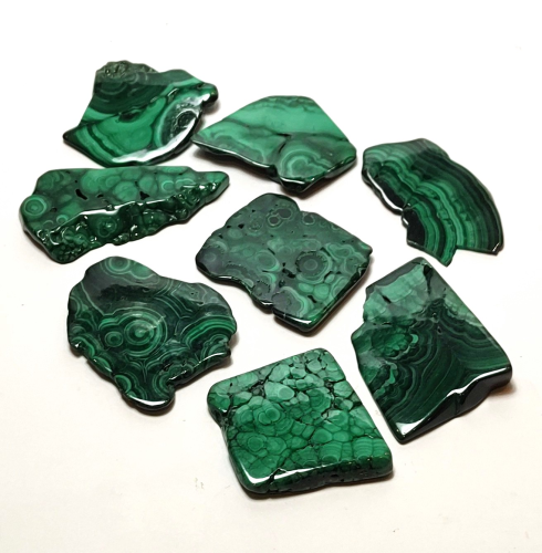 Natural Crystal: Cut & Polished Malachite Free Form Slices (Approx 3x3x.3cm)