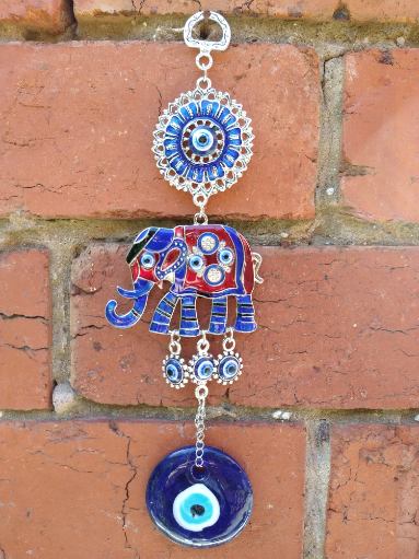 Evil Eye: Blue and Red Lucky Elephant / Flower Hanger