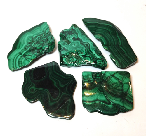 Natural Crystal: Cut & Polished Malachite Free Form Slices (Approx 7x5x.3cm)