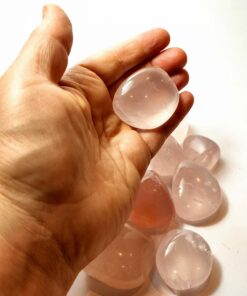 Alternative view of Natural crystals: large Rose Quartz tumbled pebbles (approx. 3x2.5x2cm)